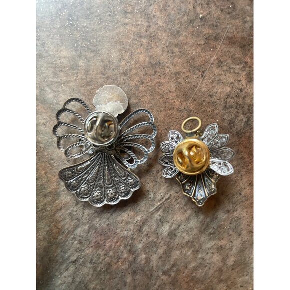 Vintage Angel Pins Set - Silver-Tone Filigree With Rhinestones - Heavenly Access - Picture 3 of 5